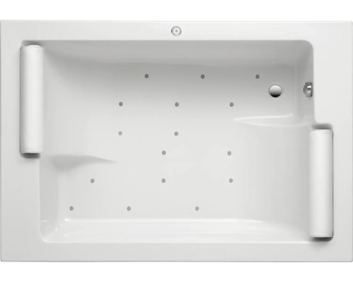 Baignoire balnéo rectangulaire OTTOFOND Batain 135 x 195 cm blanc brillant 59910 Vue de dessus d''une baignoire rectangulaire avec jets et appuis-tête