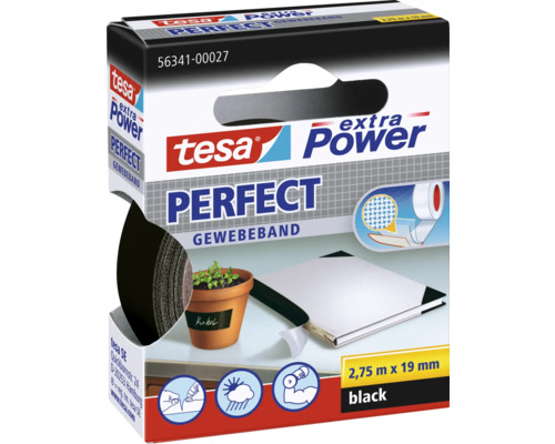 Ruban toilé tesa extra Power Perfect noir 275 m x 19 mm Ruban toilé Tesa Extra Power Perfect, 2,75 m x 19 mm, noir