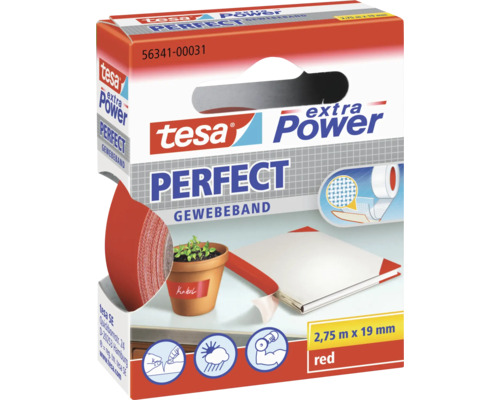 Ruban toilé tesa extra Power Perfect rouge 275 m x 19 mm Ruban toilé Tesa Extra Power Perfect, 2,75 m x 19 mm