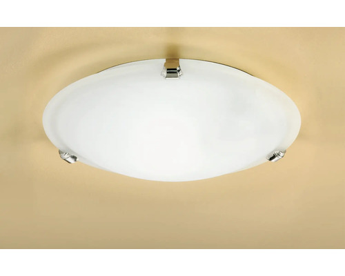 Plafonnier avec abat-jour en verre dépoli et fixation métallique