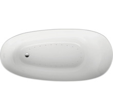 Vue de dessus d''une baignoire blanche avec jets de massage et évacuation