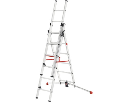 Échelle combinée Hailo ProfiLot avec système LOT aluminium 2 x 6 + 1 x 5 barreaux Échelle multifonctionnelle en aluminium à l''état replié