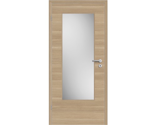 Porte en bois avec insert en verre et ferrures