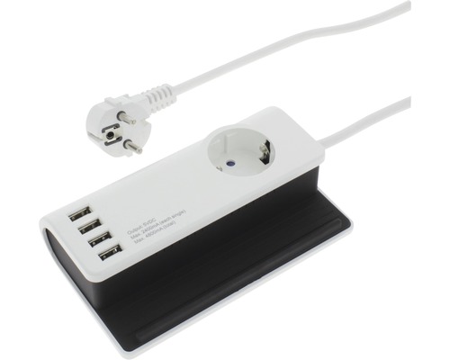 Station de charge USB 4x USB + support pour tablette et smartphone + 1x prise de courant avec mise à la terre