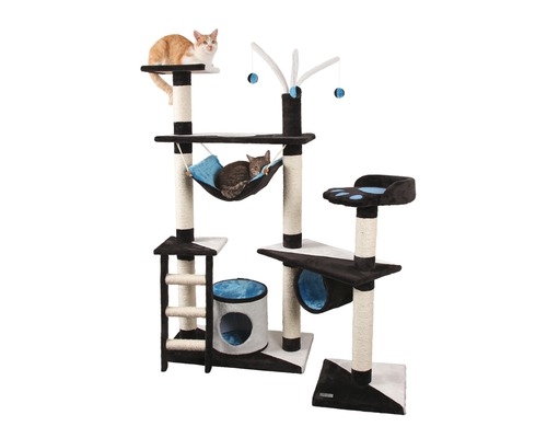 Katzenkratzbaum mit Liegeflächen, Hängematte und Spielzeug