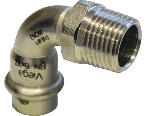 Raccord à compression Viega Sanpress coude à 90° 15mmx1/2" filetage extérieur inox 436902-0