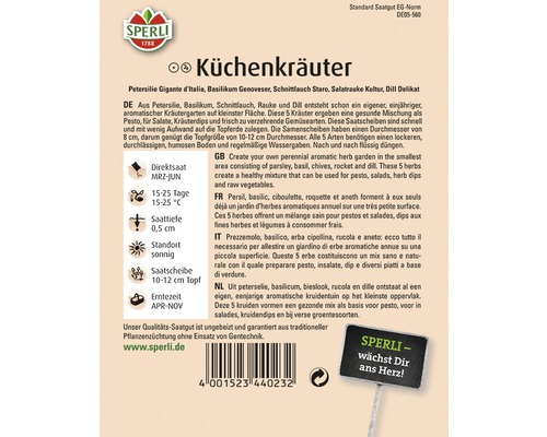 Sperli Kü Kräuter Saatscheibe pour persil, basilic, ciboulette, roquette et aneth
