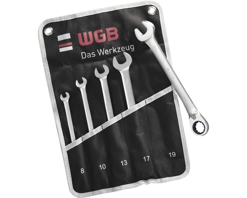 Jeu de clés à cliquet WGB 5 pièces dans une pochette à roulettes, commutables Jeu de clés mixtes à cliquet WGB avec sacoche