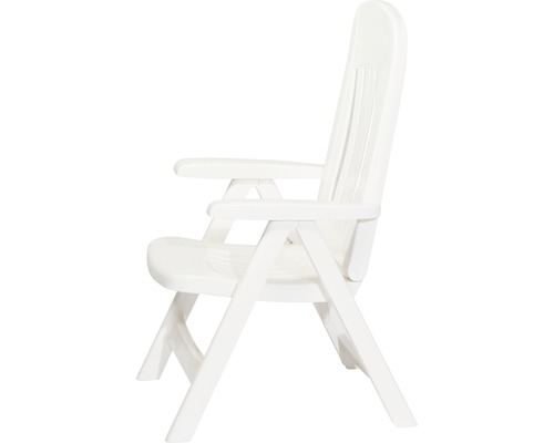 Chaise de jardin en plastique avec accoudoirs, vue latérale