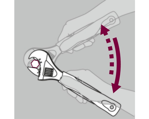 Darstellung der Verstellbarkeit eines Schraubenschlüssels beim Anziehen einer Schraube