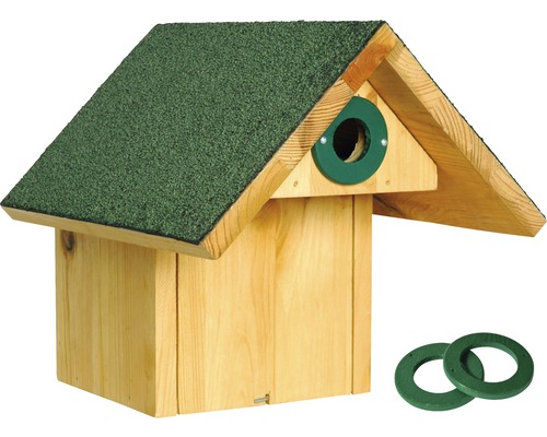 Nichoir protection contre les prédateurs 25,5x29x25,5 cm Nichoir en bois avec toit vert et deux inserts annulaires