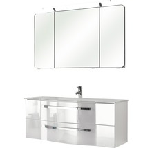 Badmöbel-Set Pelipal Xpressline 4005 BxHxT 120 x 200 x 49 cm Frontfarbe weiß hochglanz mit Waschtisch Glas weiß und Waschtisch Waschtischunterschrank Spiegelschrank mit LED-Beleuchtung 992.12001110