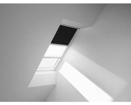 Store duo VELUX store occultant uni noir et store plissé blanc cadre aluminium DFD C02 3009S