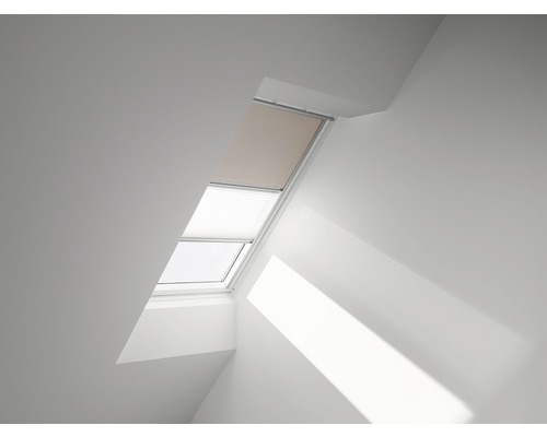 VELUX Vorteils-Set Verdunkelungsrollo uni beige und Faltstore Plissee weiß manuell Rahmen aluminium DFD C02 4556S