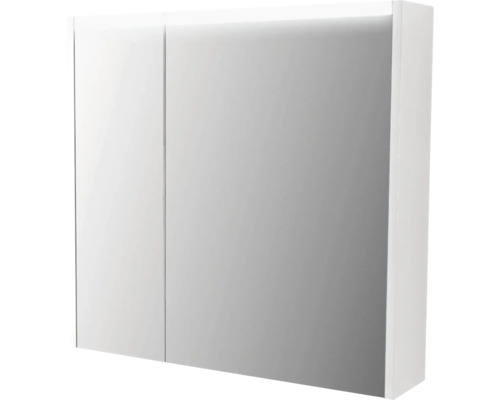 Armoire de toilette Baden Haus Nizza 70.0 x 15.0 x 67.0 cm blanc à haute brillance à 2 portes LED IP 44 (protégée contre les projections d'eau et les corps étrangers)