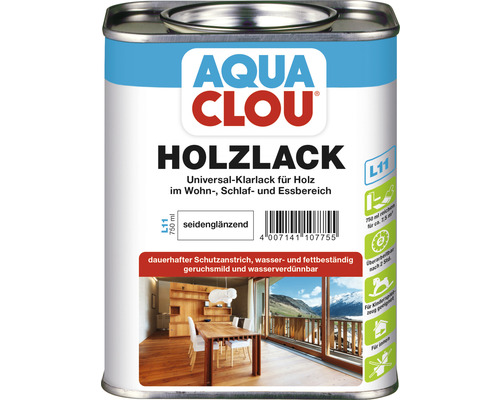 Laque pour bois AQUA CLOU brillant satiné incolore 750 ml Aqua Clou Holzlack Vernis transparent universel pour bois Boîte