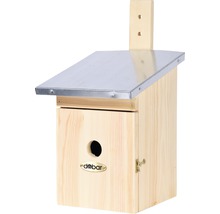 Vogelhaus aus Holz mit Metalldach und Aufhängvorrichtung