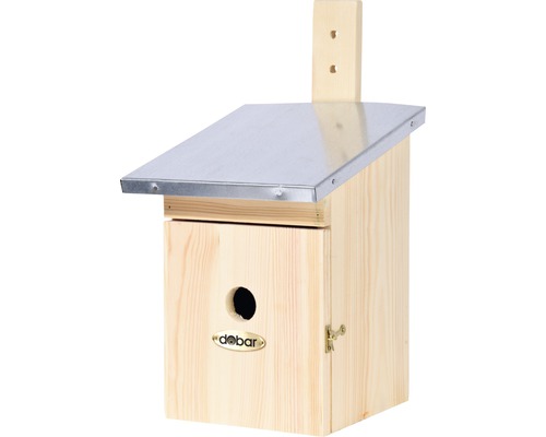 Vogelhaus aus Holz mit Metalldach und Aufhängvorrichtung