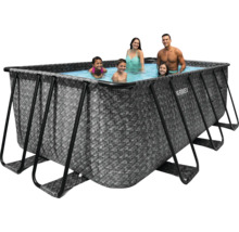 Rechteckiger Pool mit Stahlrahmen und Personen im Wasser