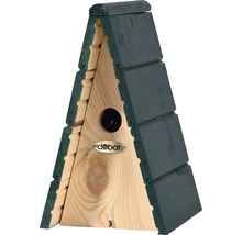 Nichoir triangulaire en bois avec trou d''envol et logo Dobar.
