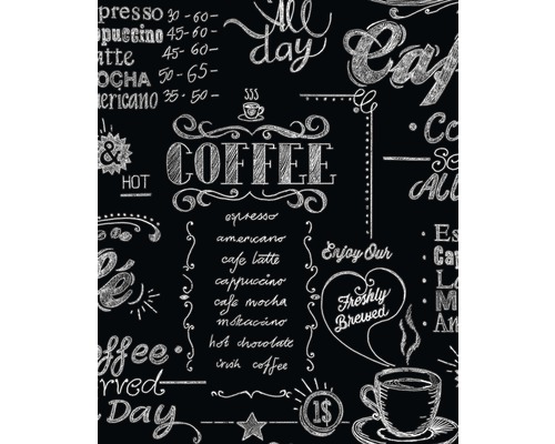Papier peint intissé 32-993 Modern Living Coffee Shop noir Papier peint avec motif de café et lettrage de café