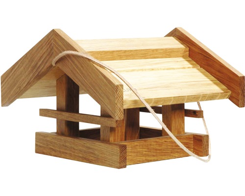 Abri-mangeoire pour oiseaux de base en bois de chêne 31x28x20 cm Mangeoire en bois avec suspension par corde