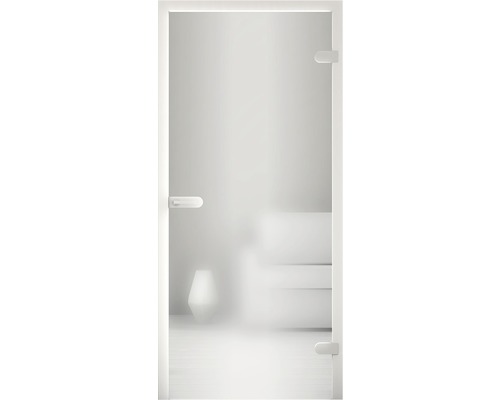 Weißer Türrahmen mit Milchglastür und Griff