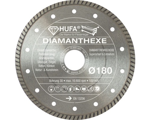 Disque à tronçonner diamanté Hufa Ø 180 x 25,4/22,2 mm