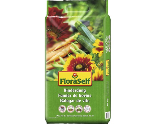 Sac de fumier de bovins FloraSelf, 10 kg jusqu''à 80 m²