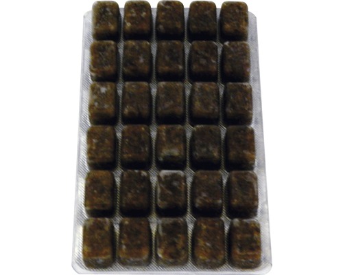 Paquet de nourriture congelée pour poissons en forme de cubes