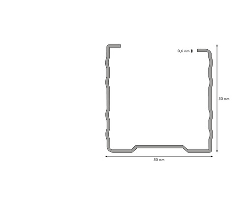 Profilleiste mit den Maßen 50 x 50 x 0,6 Millimeter.