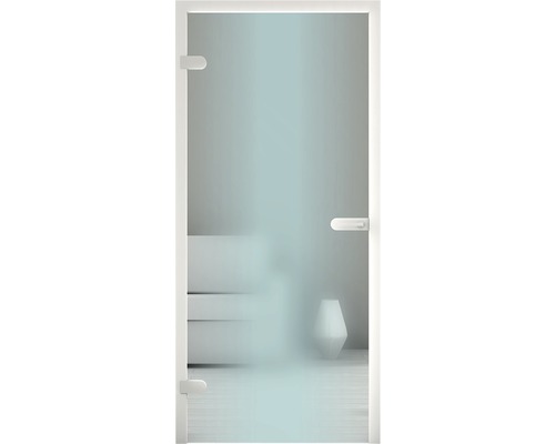 Glastür mit satiniertem Glas und weißem Rahmen