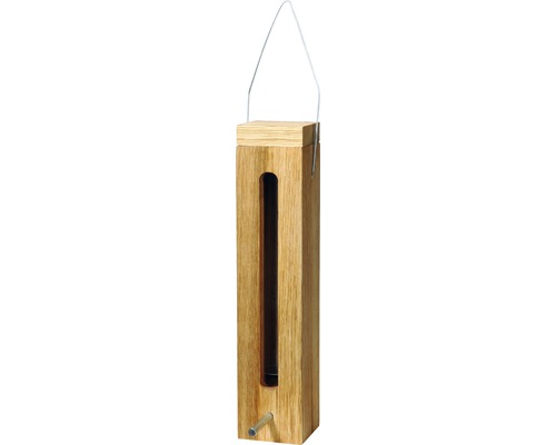 Distributeur de nourriture avec silo de nourriture 5x5x23 cm chêne Mangeoire à oiseaux en bois avec éléments métalliques à suspendre