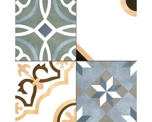 Dekorative Fliesen mit geometrischen und floralen Mustern