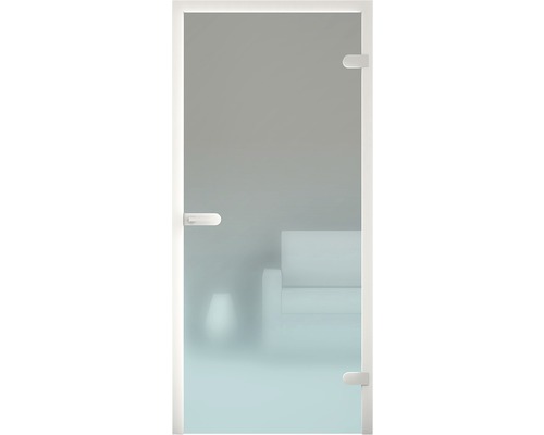 Glastür mit Beschlägen und Türgriff