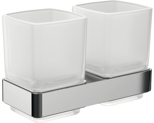 Double porte-gobelets Emco Loft chrome/verre en cristal satiné 052500100