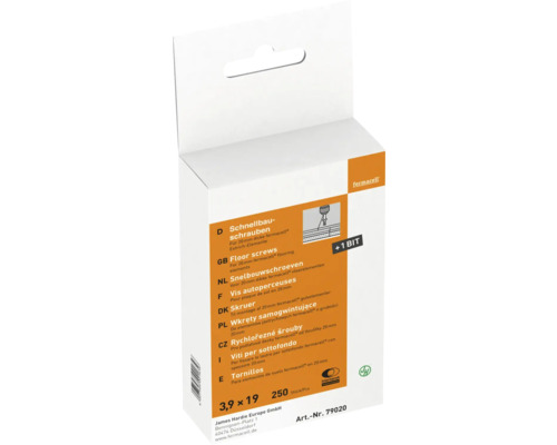 Vis autoperceuses Fermacell 3,9 x 19 millimètres, 250 pièces, pour plaques de sol de 20 millimètres