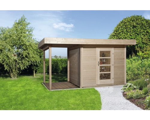 Abri de jardin weka Finline profilé taille 3 avec plancher et toit en appentis 489 x 377 cm naturel