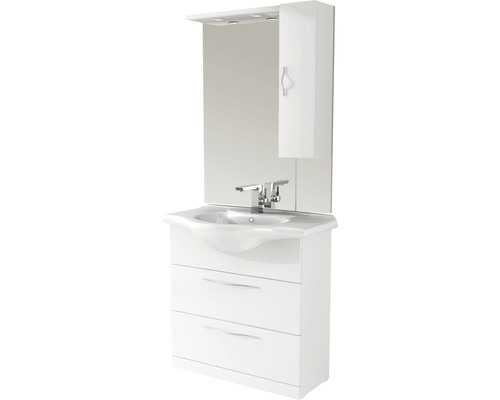 Set de meubles de salle de bains Baden Haus Bahia lxhxp 86 x 190 x 50 cm couleur de façade blanc haute brillance avec vasque céramique blanc et vasque meuble sous vasque tiroirs avec fonction Soft-Close miroir