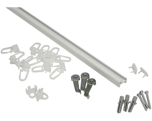 Aluminium-Vorhangschiene 13 mm Komplettset weiß 150 cm Gardinenschiene mit Zubehör wie Gleiter, Träger, Dübel und Schrauben
