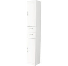 Armoire de salle de bain blanche avec deux tiroirs et deux portes