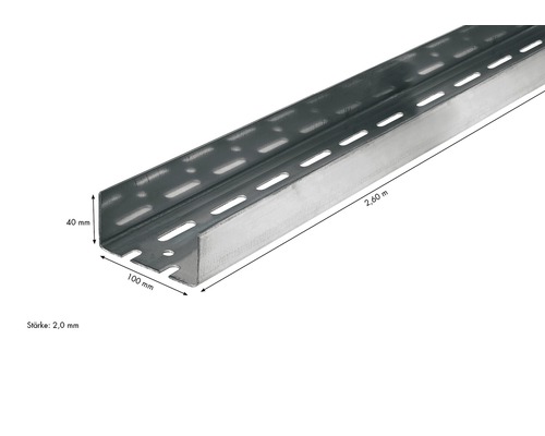 Rail profilé en métal, longueur 2,60 mètres, avec perforation