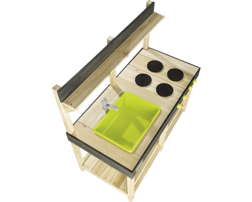 Cuisine de jeu en bois avec évier et plaques de cuisson pour enfants