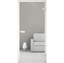 Porte moustiquaire avec grillage de protection contre les insectes devant une scène de salon