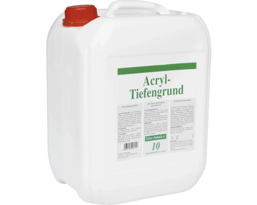 Acryl-Tiefengrund 10,0 l Acryl Tiefengrund in einem Zehn-Liter-Kanister mit rotem Deckel für Innen- und Aussenbereiche