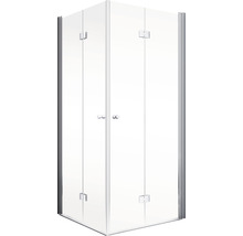 Douche d''angle avec portes en verre transparent et cadre