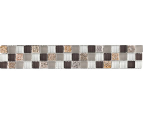 Frise en verre avec pierre naturelle 4,8x29,8 cm taupe mix Mosaïque avec éléments carrés