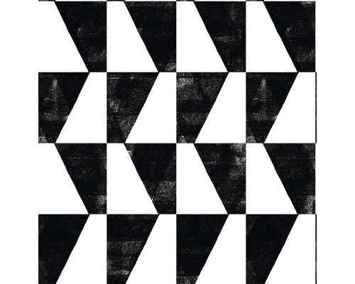 Motif géométrique avec des triangles et des carrés en noir et blanc.