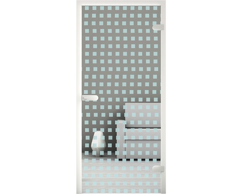 Cabine de douche avec décor et porte en verre