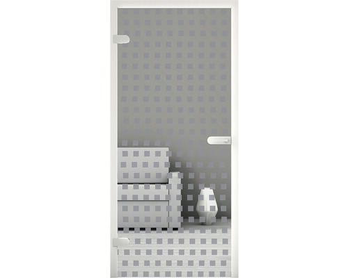 Badezimmertür mit quadratischem Muster